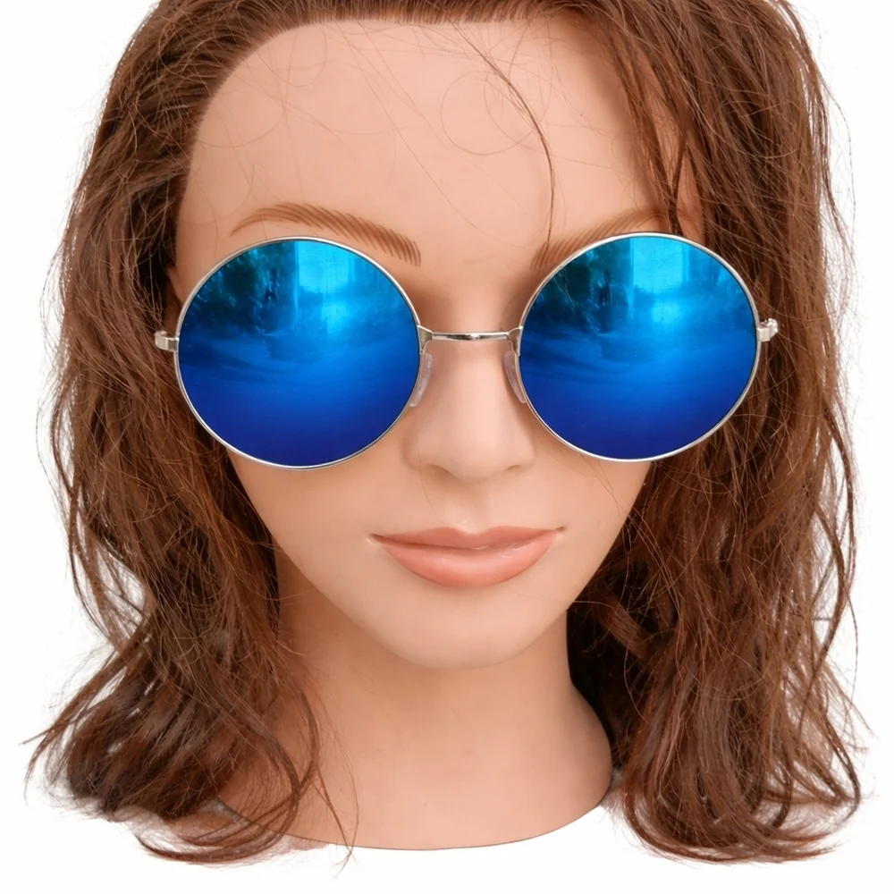 Circle Steampunk sunglasses BLUE‎ round Hippie lens
